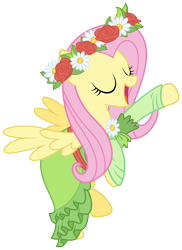 Size: 3560x4900 | Tagged: safe, artist:proenix, fluttershy, pegasus, pony, g4, magical mystery cure, .svg available, absurd resolution, clothes, cute, dress, eyes closed, female, floral head wreath, flower, mare, shyabetes, simple background, solo, transparent background, vector