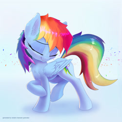 Size: 2955x2955 | Tagged: safe, artist:xbi, oc, oc only, oc:dash rainbow, pegasus, pony, blue background, chest fluff, cute, ear fluff, eyes closed, female, high res, mare, meta, not rainbow dash, original character do not steal, simple background, solo