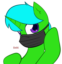 Size: 1708x1768 | Tagged: safe, artist:$b66, oc, oc only, oc:green byte, pony, unicorn, commission, face mask, horn, male, mask, signature, simple background, solo, stallion, transparent background, unicorn oc, ych result