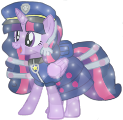 Size: 1060x1035 | Tagged: safe, artist:徐詩珮, twilight sparkle, alicorn, crystal pony, pony, series:sprglitemplight diary, series:sprglitemplight life jacket days, series:springshadowdrops diary, series:springshadowdrops life jacket days, g4, alternate universe, base used, chase (paw patrol), clothes, crystallized, cute, dress, eyelashes, female, hat, mare, open mouth, paw patrol, paw prints, simple background, smiling, solo, transparent background, twilight sparkle (alicorn)