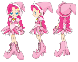 Size: 706x558 | Tagged: safe, artist:royaleanimequeen, pinkie pie, human, equestria girls, g4, anime, boots, clothes, crossover, doremi, doremi harukaze, dorie goodwyn, ear piercing, earring, gloves, hat, humanized, jewelry, magical girl, ojamajo doremi, piercing, shoes, witch, witch apprentice, witch costume, witch hat