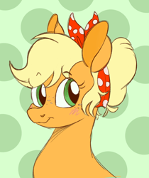 Size: 776x926 | Tagged: safe, artist:woollily, applejack, pony, equestria girls, equestria girls series, five to nine, g4, alternate hairstyle, blushing, bust, cute, equestria girls ponified, female, hair bun, hairband, jackabetes, kerchief, mare, ponified, portrait, solo