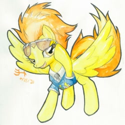 Size: 600x600 | Tagged: safe, artist:michiito, spitfire, pony, g4, clothes, female, looking at you, solo, sunglasses, traditional art, uniform, wonderbolts uniform