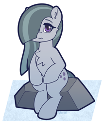 Size: 1234x1443 | Tagged: safe, artist:puetsua, marble pie, earth pony, pony, g4, 3:, chest fluff, cute, ear fluff, female, looking at you, marblebetes, mare, rock, sitting, solo