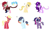 Size: 1660x988 | Tagged: safe, artist:ob1dorbiez, artist:selenaede, oc, oc:buttermilk, oc:emerald shard, oc:moonlight twinkle, oc:orchard blossom, oc:rapid rainbow, draconequus, dracony, earth pony, hybrid, pegasus, pony, unicorn, base used, interspecies offspring, magical lesbian spawn, offspring, parent:applejack, parent:big macintosh, parent:caramel, parent:discord, parent:fluttershy, parent:pinkie pie, parent:rainbow dash, parent:rarity, parent:soarin', parent:spike, parent:trixie, parent:twilight sparkle, parents:carajack, parents:discopie, parents:fluttermac, parents:soarindash, parents:sparity, parents:twixie, simple background, white background