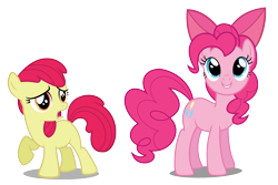 Size: 1920x1280 | Tagged: safe, artist:robzombiefan2121, apple bloom, pinkie pie, earth pony, pony, g4, accessory theft, apple bloom's bow, bow, duo, duo female, female, hair bow, simple background, transparent background