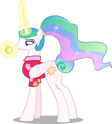 Size: 8992x10000 | Tagged: safe, artist:fruft, princess celestia, alicorn, pony, between dark and dawn, g4, .svg available, absurd resolution, alternate hairstyle, clothes, cutie mark, female, inkscape, levitation, magic, mare, pocket watch, simple background, solo, telekinesis, transparent background, vector