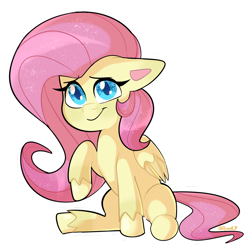 Size: 1280x1280 | Tagged: safe, artist:dymitre, part of a set, fluttershy, pegasus, pony, g4, g4.5, my little pony: pony life, female, floppy ears, folded wings, g4.5 to g4, looking at you, mare, outline, raised hoof, simple background, sitting, smiling, solo, three quarter view, transparent background, white outline, wings