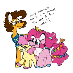 Size: 2048x2048 | Tagged: safe, artist:summersketch-mlp, cheese sandwich, li'l cheese, pinkie pie, earth pony, pony, g4, the last problem, family, female, high res, male, ship:cheesepie, shipping, straight, trio