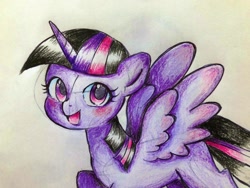 Size: 2048x1536 | Tagged: safe, artist:kanashiona, twilight sparkle, alicorn, pony, g4, colored pencil drawing, cute, female, open mouth, smiling, solo, traditional art, twilight sparkle (alicorn)