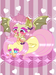 Size: 1536x2048 | Tagged: safe, artist:chocolate11451, fluttershy, bat pony, g4, bat ponified, cute, flutterbat, hairpin, race swap, red eyes, shyabetes