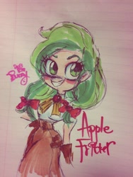 Size: 576x768 | Tagged: safe, artist:bunnyoxo, apple fritter, human, g4, apple family member, clothes, female, humanized, solo