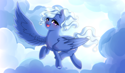 Size: 1280x750 | Tagged: safe, artist:kittyhint, oc, oc only, oc:comfy pillow, pegasus, pony, looking at you, solo