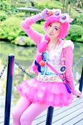 Size: 1046x1565 | Tagged: safe, artist:bunnyoxo, pinkie pie, human, g4, clothes, cosplay, costume, irl, irl human, photo