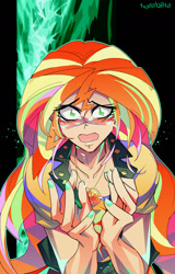 Size: 900x1407 | Tagged: safe, artist:tyuubatu, sunset shimmer, equestria girls, g4, geode of empathy, looking at you, magical geodes, open mouth