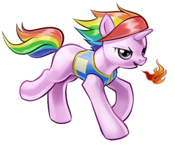 Size: 900x745 | Tagged: safe, artist:stupjam, oc, oc only, pony, unicorn, clothes, female, fire, fire breath, fire breathing pony, galloping, mare, multicolored hair, rainbow hair, running, simple background, solo, transparent background, vest