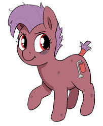 Size: 648x797 | Tagged: safe, artist:heretichesh, oc, oc only, oc:dusty hoof, earth pony, pony, bruised, female, filly, short tail, solo, tail wrap