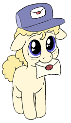 Size: 527x905 | Tagged: safe, artist:heretichesh, oc, oc only, earth pony, pony, colt, hat, letter, mail, mailpony, male, solo