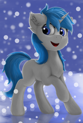 Size: 3265x4836 | Tagged: safe, artist:lemonsoup, oc, pony, unicorn, blurry background, ear fluff, snow