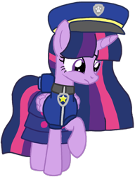 Size: 822x1073 | Tagged: safe, artist:徐詩珮, twilight sparkle, alicorn, pony, series:sprglitemplight diary, series:sprglitemplight life jacket days, series:springshadowdrops diary, series:springshadowdrops life jacket days, g4, alternate universe, base used, chase (paw patrol), clothes, cute, dress, eyelashes, female, frown, hat, looking down, mare, paw patrol, paw prints, raised hoof, simple background, solo, transparent background, twilight sparkle (alicorn)