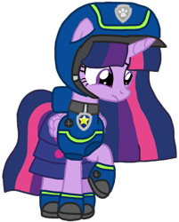 Size: 831x1035 | Tagged: safe, alternate version, artist:徐詩珮, twilight sparkle, alicorn, pony, series:sprglitemplight diary, series:sprglitemplight life jacket days, series:springshadowdrops diary, series:springshadowdrops life jacket days, g4, alternate universe, base used, chase (paw patrol), clothes, cute, dress, eyelashes, female, frown, helmet, looking down, mare, paw patrol, paw prints, raised hoof, simple background, solo, spy chase (paw patrol), transparent background, twilight sparkle (alicorn)