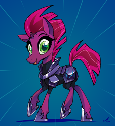 Size: 2864x3150 | Tagged: safe, artist:docwario, tempest shadow, pony, unicorn, g4, my little pony: the movie, blue background, broken horn, cute, female, high res, horn, simple background, solo, tempestbetes