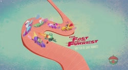 Size: 1919x1053 | Tagged: safe, screencap, angel bunny, gummy, opalescence, owlowiscious, tank, winona, g4, g4.5, my little pony: pony life, the fast and the furriest, pet six, title card