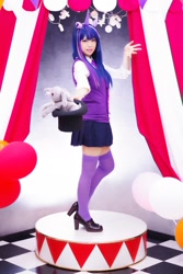 Size: 1281x1920 | Tagged: safe, artist:arue_07, twilight sparkle, human, g4, clothes, convention:tokyocomiccon, cosplay, costume, hat, horn, irl, irl human, magician, photo, skirt, socks, stockings, thigh highs
