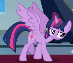 Size: 876x758 | Tagged: safe, screencap, twilight sparkle, alicorn, pony, g4, season 9, the beginning of the end, cropped, determined, female, glowing horn, horn, solo, spread wings, twilight sparkle (alicorn), wings