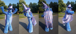 Size: 2081x931 | Tagged: safe, artist:judhudson, trixie, human, g4, cape, clothes, cosplay, costume, fursuit, hat, irl, irl human, photo, trixie's cape, trixie's hat