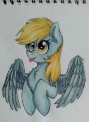 Size: 813x1102 | Tagged: safe, artist:toxiccolour, derpy hooves, pegasus, pony, g4, :p, chest fluff, cute, derpabetes, female, mare, solo, tongue out, traditional art, wing fluff