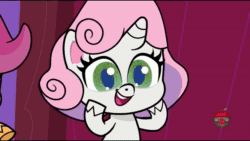Size: 1280x720 | Tagged: safe, screencap, apple bloom, scootaloo, sweetie belle, earth pony, pegasus, pony, unicorn, disappearing act, g4, g4.5, my little pony: pony life, animated, cutie mark crusaders, female, sound, treehouse logo, webm