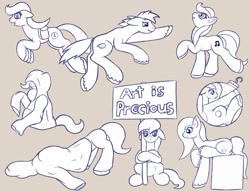 Size: 1299x1000 | Tagged: safe, artist:redquoz, oc, earth pony, pony, clothes, crossed hooves, dancing, drawpile, earth pony oc, female, group, hoodie, hooves, jumping, lineart, male, mare, ornament, paintstorm studio, protest, silly, simple background, sketch, sketch dump, stallion, trapped, unhappy