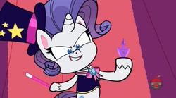 Size: 1669x929 | Tagged: safe, screencap, rarity, pony, disappearing act, g4.5, my little pony: pony life, female, magician outfit, magician rarity, solo, treehouse logo