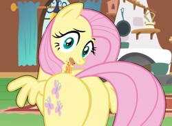 Size: 1083x797 | Tagged: safe, artist:hereward, derpibooru exclusive, edit, edited screencap, screencap, vector edit, applejack, fluttershy, earth pony, pegasus, pony, g4, 1000 hours in ms paint, butt, female, mare, micro, plot, shrunk, story included, tiny, vector, willing slave