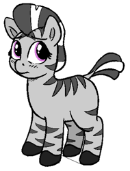 Size: 552x725 | Tagged: safe, artist:heretichesh, oc, oc only, oc:mchafu, zebra, cute, female, filly, short tail, solo, zilly