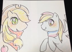 Size: 1024x734 | Tagged: safe, artist:ibituyukke, applejack, rainbow dash, g4, colored pencil drawing, traditional art