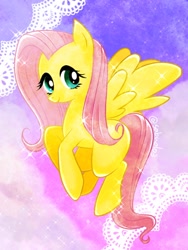 Size: 540x720 | Tagged: safe, artist:sabu0103, fluttershy, pegasus, pony, g4, digital art, female, flying, lace, looking at you, mare, sparkles