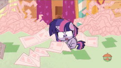 Size: 1920x1074 | Tagged: safe, screencap, applejack, twilight sparkle, alicorn, earth pony, pony, badge of shame, g4.5, my little pony: pony life, animated, anxious, breaking the fourth wall, broken, eyes closed, female, instructions, looking at you, shattered, smiling, sound, stressed, sugarcube corner, talking, talking to viewer, treehouse logo, twibreaking, twilight got anxious and worked up, twilight sparkle (alicorn), twilighting, webm, worried