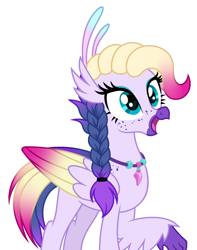 Size: 2328x2958 | Tagged: safe, artist:rioshi, artist:starshade, oc, oc only, oc:coral shoals, hippogriff, cute, female, happy, heart, heart eyes, high res, hippogriff oc, simple background, solo, wingding eyes