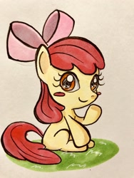 Size: 1536x2048 | Tagged: safe, artist:granzwelt, apple bloom, earth pony, pony, g4, adorabloom, blushing, cute, female, marker drawing, solo, traditional art