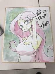 Size: 1536x2048 | Tagged: safe, artist:samjiro2099, fluttershy, equestria girls, g4, breasts, busty fluttershy, commission, traditional art