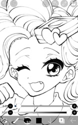 Size: 750x1204 | Tagged: dead source, safe, artist:raimugi____, pinkie pie, equestria girls, g4, lineart, one eye closed, open mouth, teeth, wink, wip