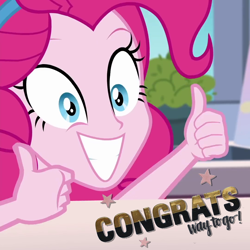 Size: 1080x1080 | Tagged: safe, edit, pinkie pie, equestria girls, g4, congratulations, happy, meme, reaction image, smiling