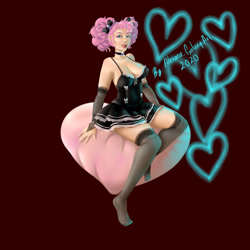 Size: 5500x5500 | Tagged: safe, artist:alejandraarelycc, pinkie pie, human, g4, absurd resolution, barefoot, belly button, bow, breasts, busty pinkie pie, choker, clothes, dress, ear piercing, earring, evening gloves, feet, female, fingerless elbow gloves, fingerless gloves, gloves, hair bow, humanized, jewelry, lace, lingerie, long gloves, piercing, sitting, skirt, smiling, socks, solo, stockings, thigh highs