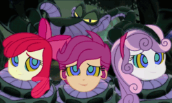 Size: 1280x771 | Tagged: safe, artist:happyhypno, apple bloom, scootaloo, sweetie belle, snake, equestria girls, g4, animated, coils, cutie mark crusaders, female, gif, hypnosis, jungle, kaa, kaa eyes, looking at you, mind control, the jungle book, wrapped up