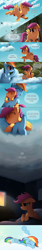 Size: 788x4660 | Tagged: safe, artist:ruhje, artist:wonkysole, edit, editor:scootabuser, rainbow dash, scootaloo, pegasus, pony, g4, comic, dream, duo, female, filly, flying, mare, sad