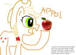 Size: 1163x831 | Tagged: safe, artist:luxter77, derpibooru exclusive, applejack, earth pony, pony, g4, 1000 hours in ms paint, apple, appul, cowboy hat, female, food, glass bones, hat, mare, rhodopseudomonas, simple background, solo, spongebob squarepants, wat, white background