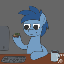 Size: 800x800 | Tagged: safe, artist:vohd, oc, oc only, earth pony, pony, animated, computer, cup, eating, frame by frame, solo, squigglevision