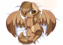Size: 2560x1810 | Tagged: safe, artist:janelearts, oc, oc only, pegasus, pony, female, mare, one eye closed, solo, tongue out, two toned wings, wings, wink